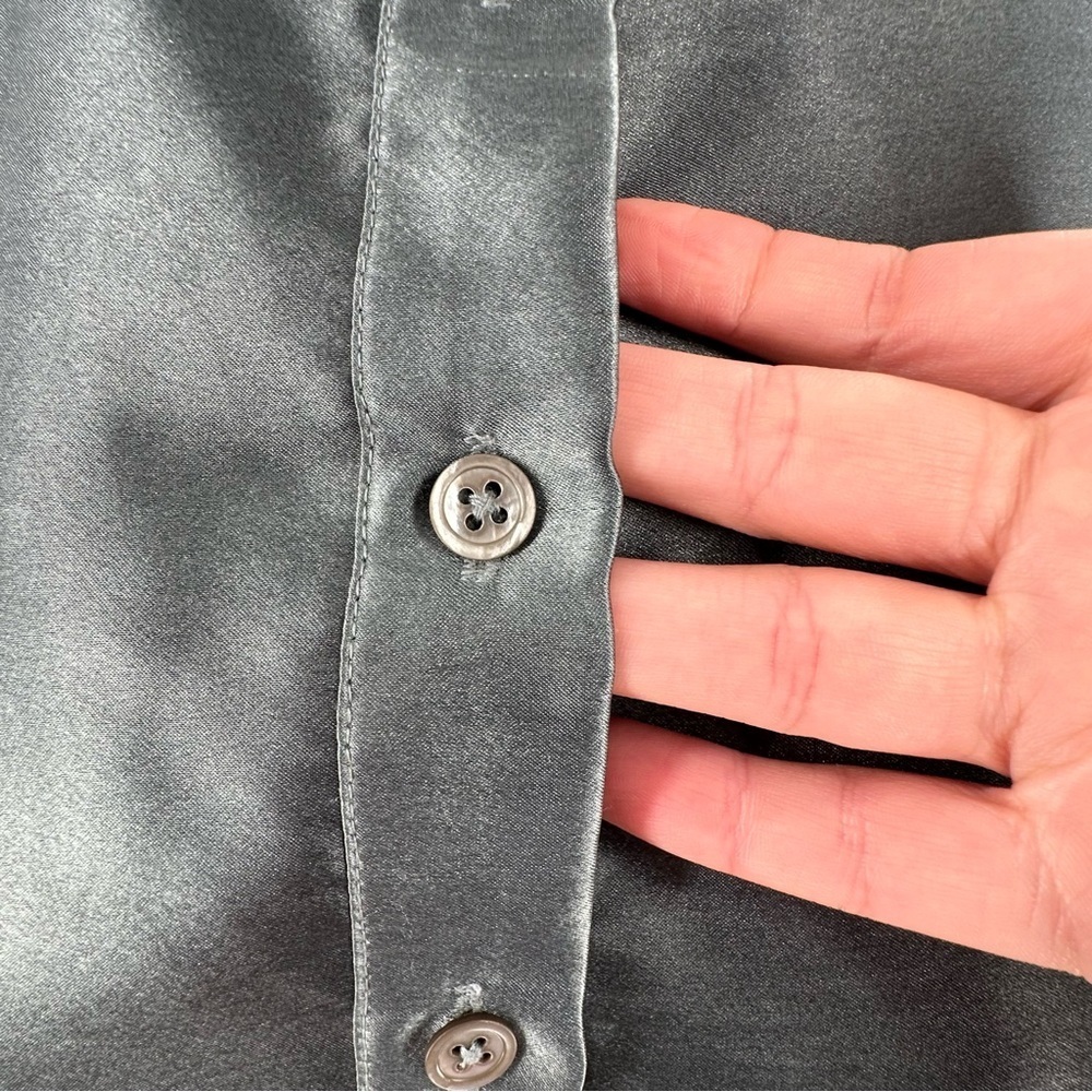Eileen Fisher dress size SP greenish gray 100% silk button down resortwear - Picture 6 of 14